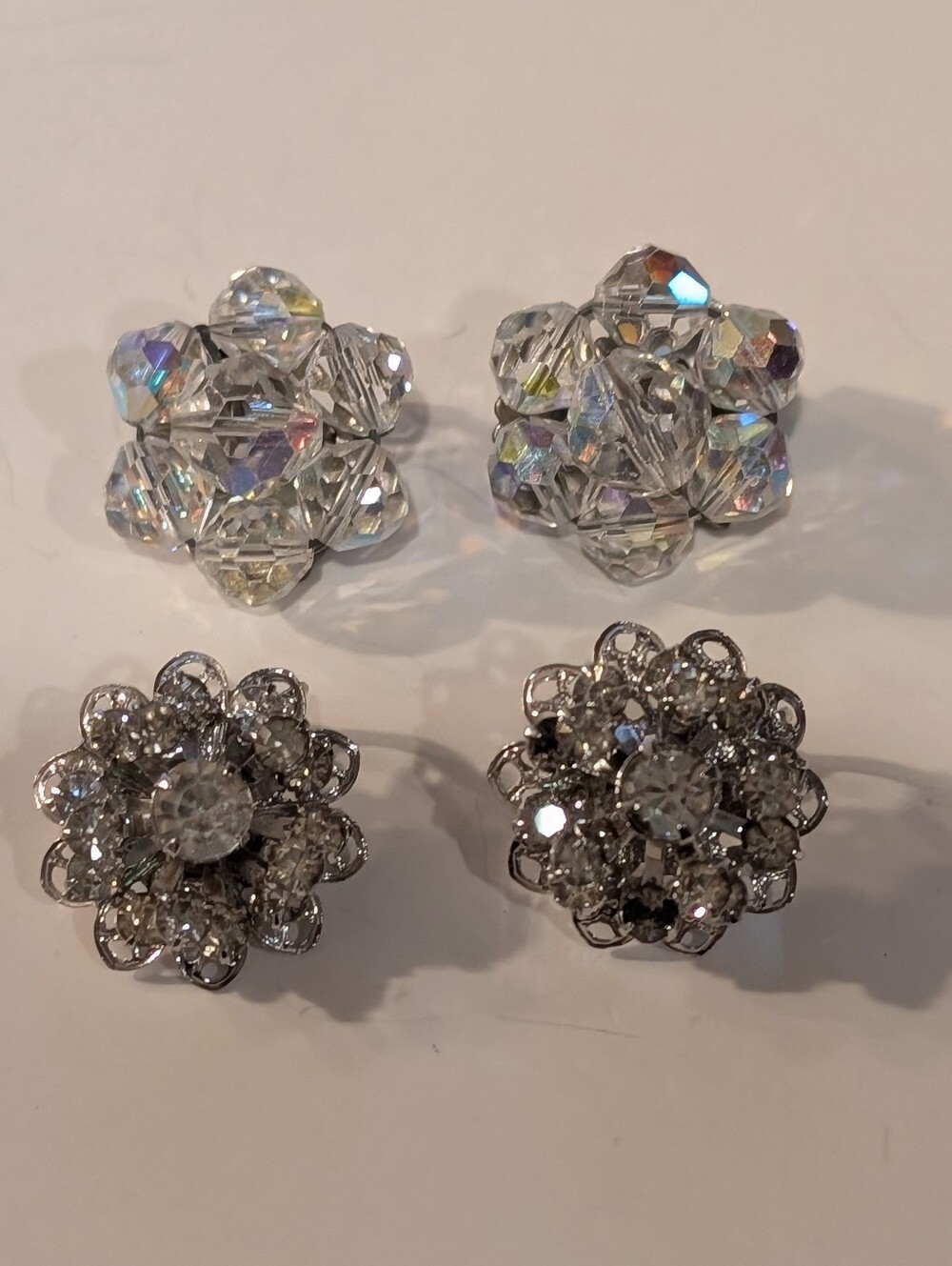 Rhinestone Clip On Earrings - Aurora Cluster Clip On Earrings  2 pairs